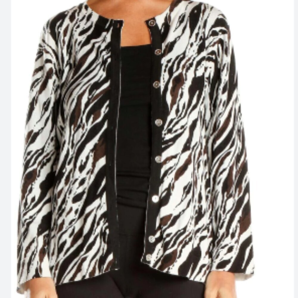 Charter Club Black & White Animal Print Mobwife Luxe Knit Cardigan Size L
